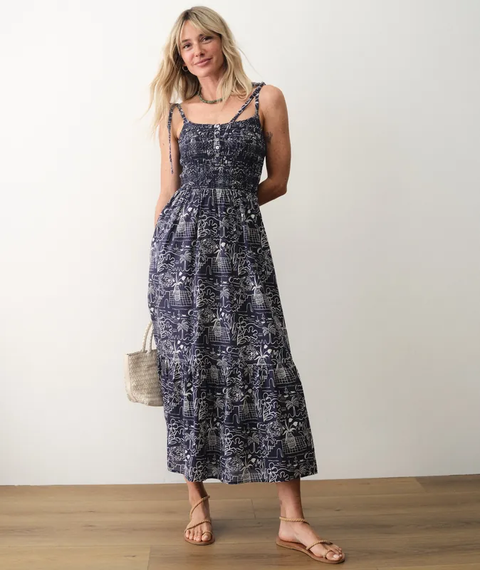 Carmen Smocked Dress - Flores Print