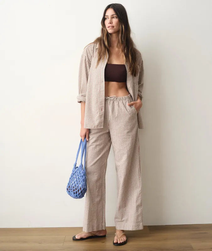 Josie Seersucker Drawstring Pant - Mocha Stripe