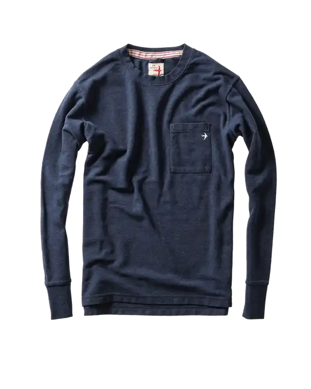 Vintage Pique Long Sleeve Crew - Navy Heather