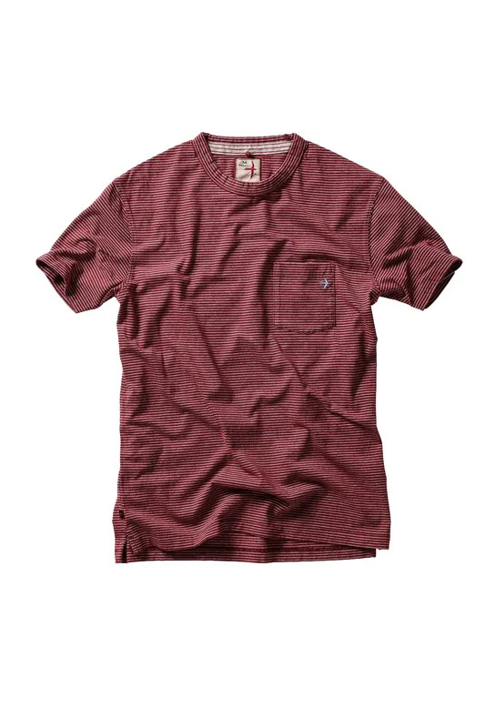 Double Feedstripe Tee - Burgundy / White