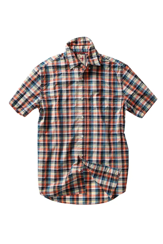 Madras Camp Shirt - Orange/Navy/Yellow