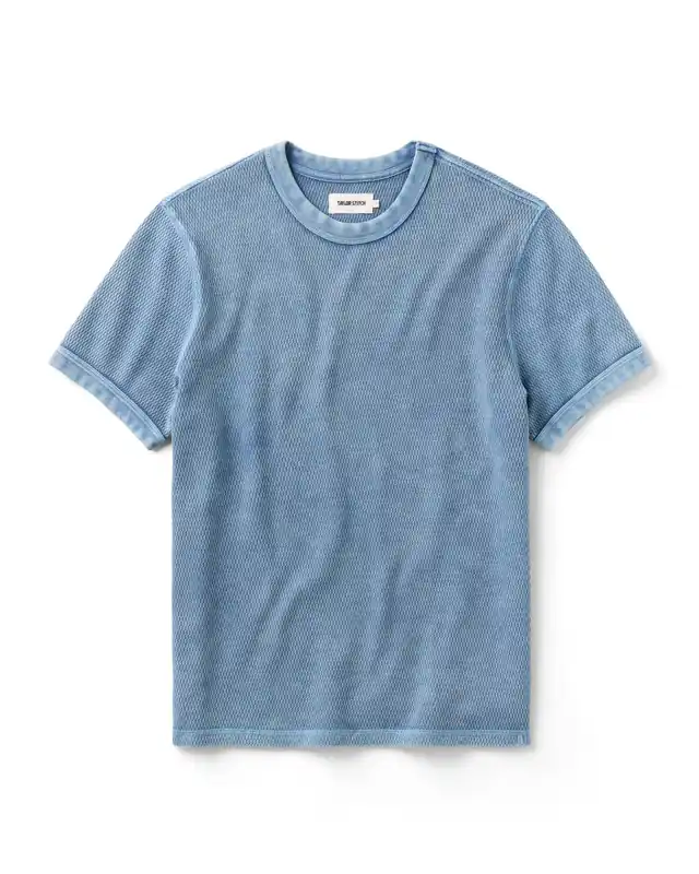 The Organic Cotton Short Sleeve Crew in Washed Navy Waffle - Taylor Stitch