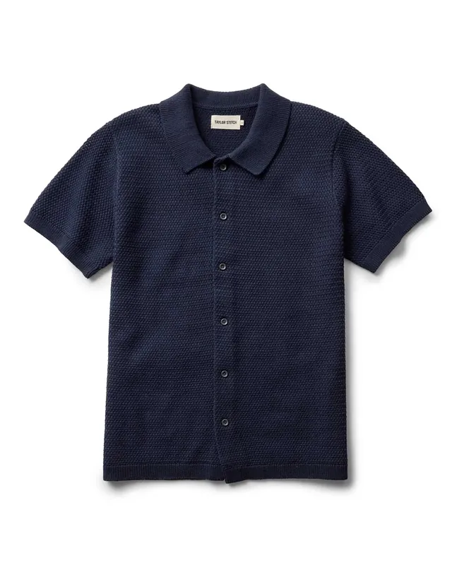 The Button Down Polo in Dark Navy Crochet - Taylor Stitch