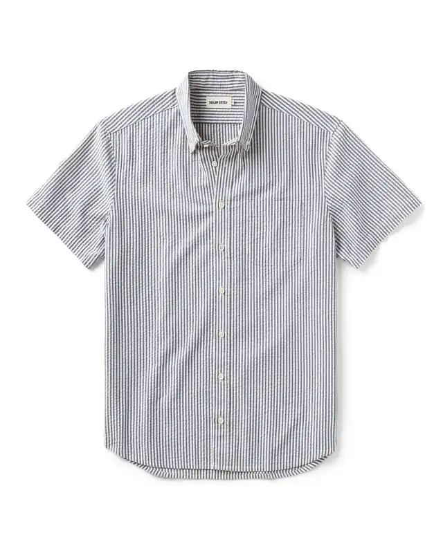 The Short Sleeve Jack in Steel Blue Stripe Seersucker - Taylor Stitch