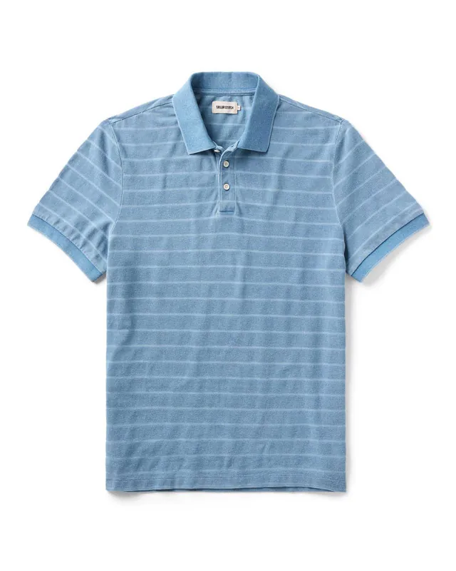 The Pacific Polo in Washed Indigo Pique Stripe - Taylor Stitch