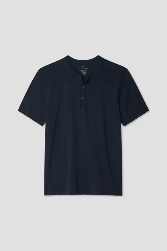 Short Sleeve Supima Henley - Navy