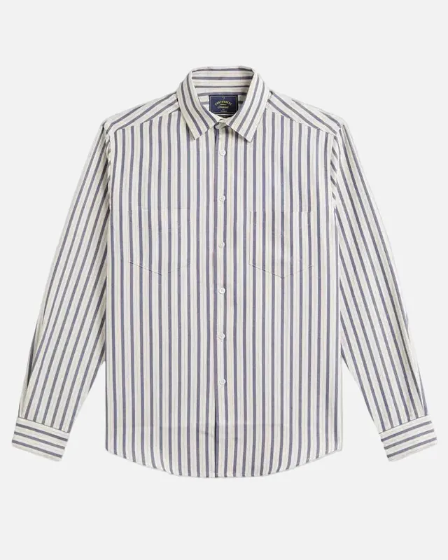 Union Oxford Stripe Long Sleeve Shirt - Cream/Blue