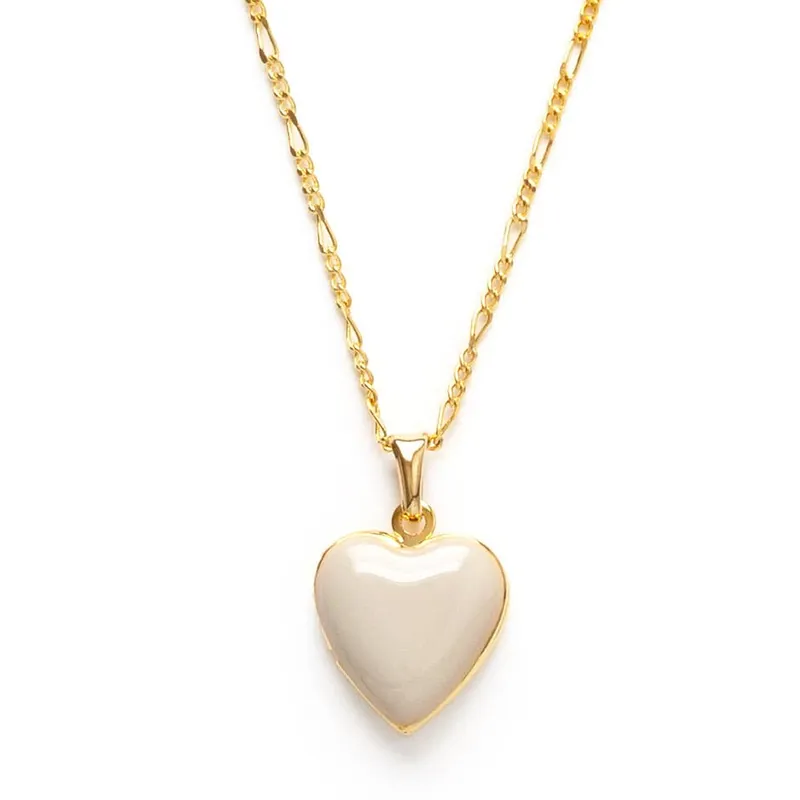 Large Enamel Heart Locket: Beige - Amano Studio