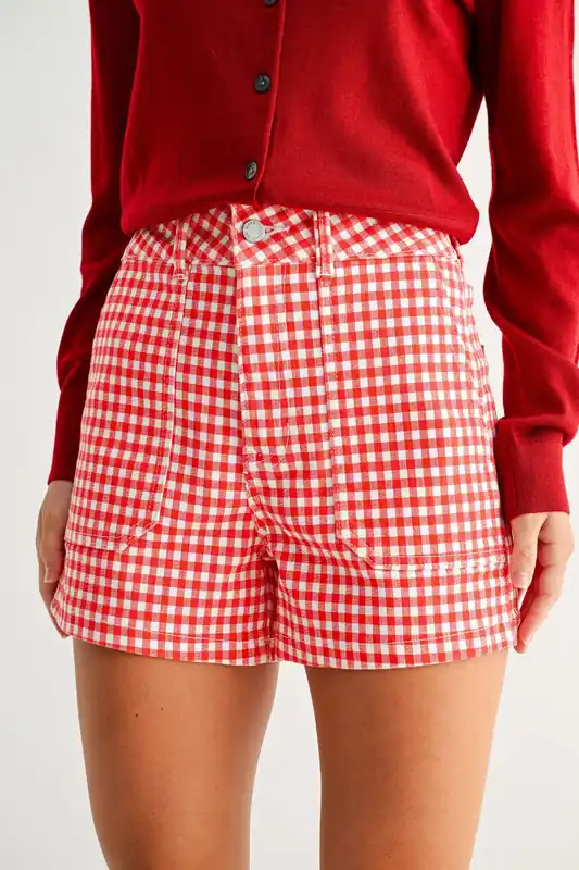 High Rise Utility Cargo Short - BH404J - Red Gingham