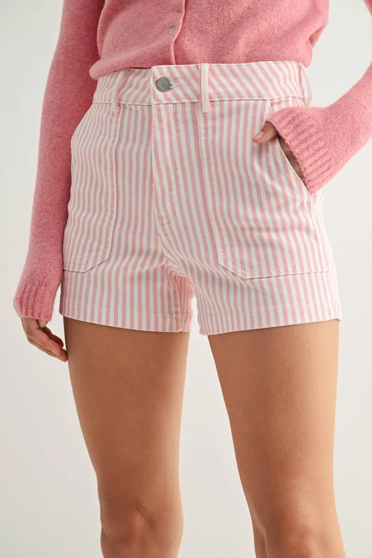 High Rise Utility Cargo Short - BH404J - Pink Stripe