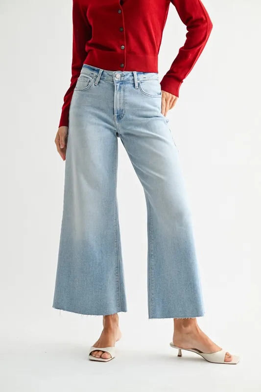 Wide Leg Flare Crop - BP531J - Light Wash