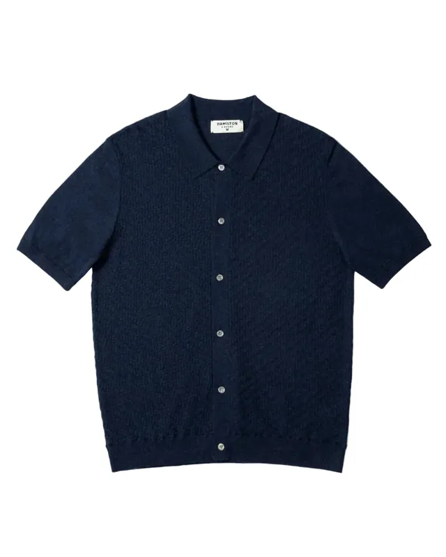 The Mauro Basket Weave Polo - Navy Heather