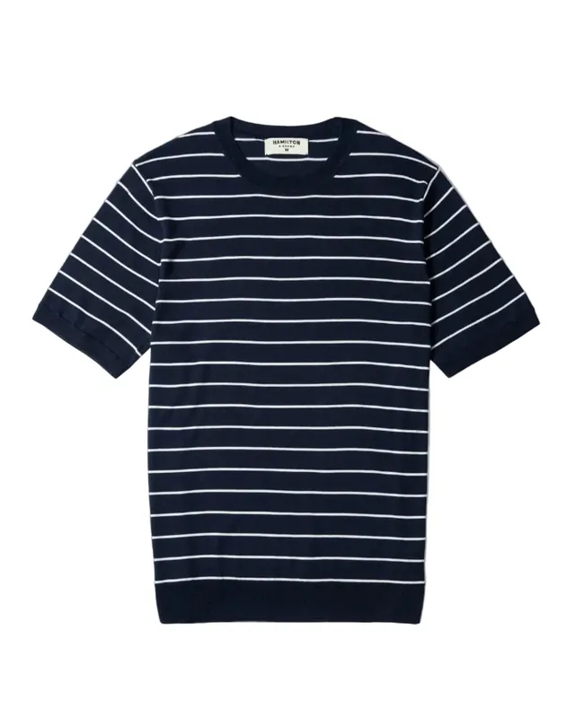 The Harold Striped Crew Neck Tee - Navy/White Stripe