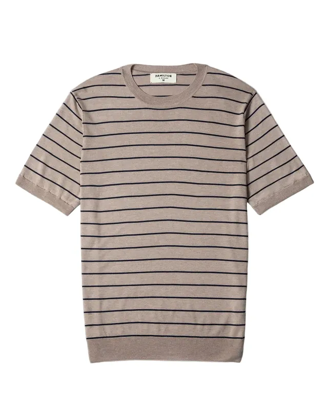 The Harold Striped Crew Neck Tee - Tawny/Black Stripe