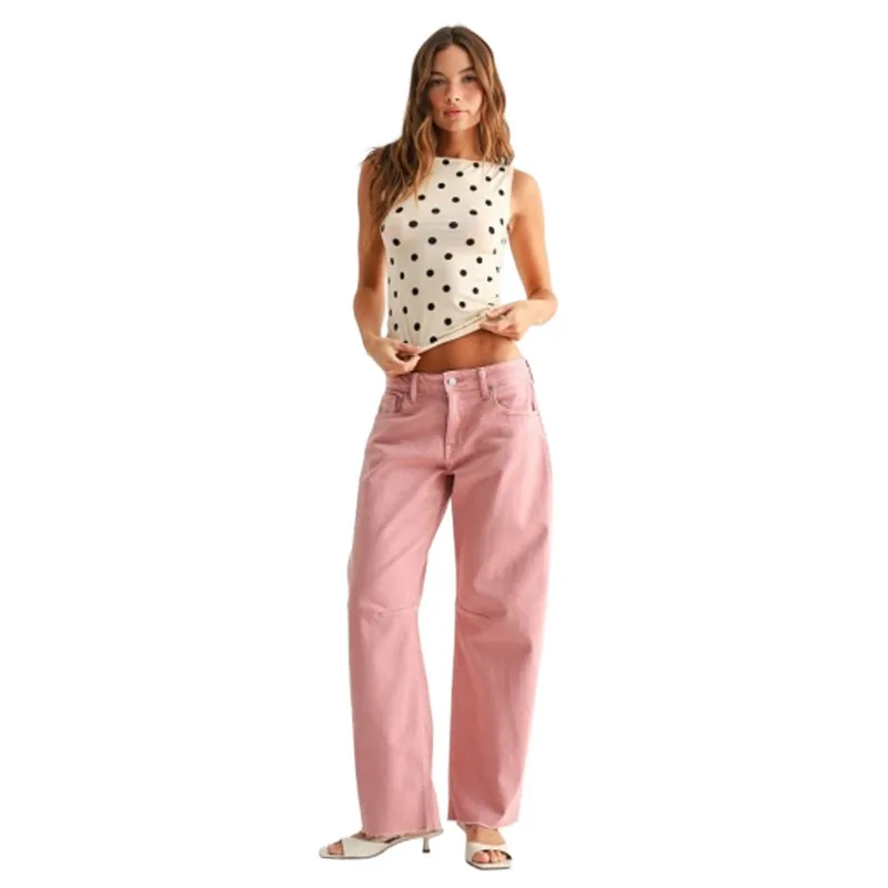 Mid Rise Barrel Jean - JP408 - Washed Pink