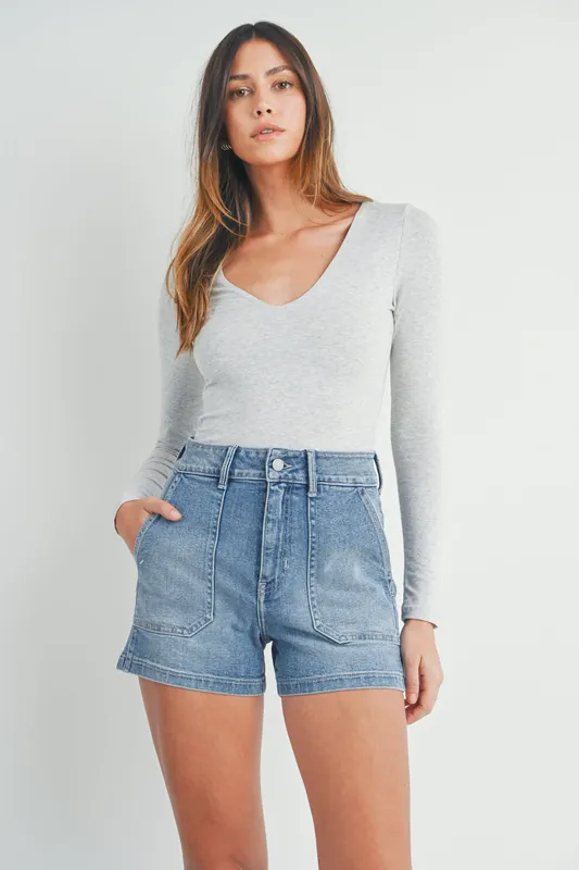 High Rise Utility Cargo Short - BH404J - Light Denim