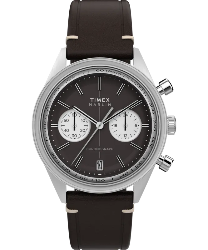 Marlin® Jet Quartz Chronograph 40mm Leather Strap Watch - Brown