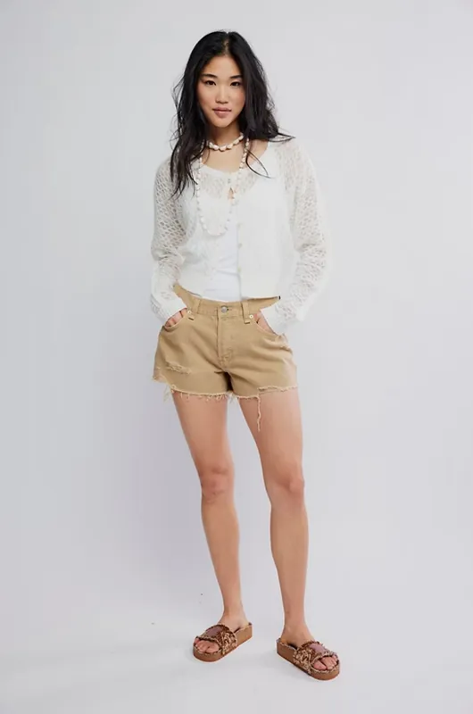 Now or Never Denim Short in Oat Latte - Free People
