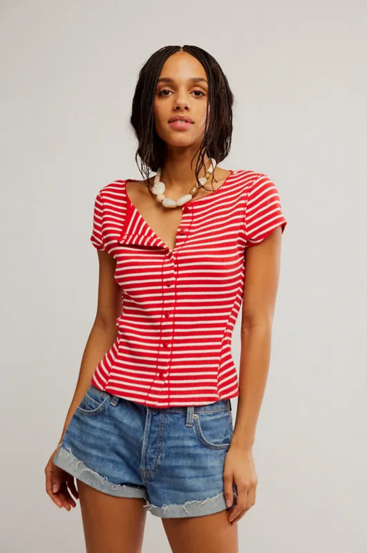 Most Wanted Cardi in Red and White Stripe - Free People