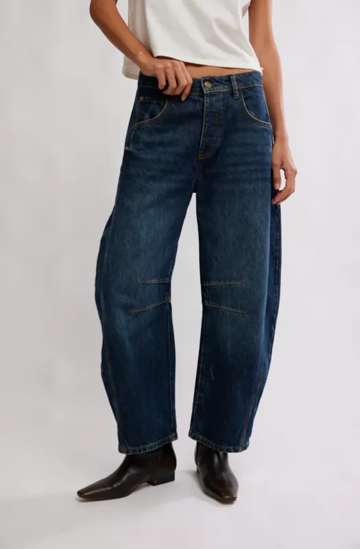 Good Luck Mid Rise Barrel in Deep End - Free People