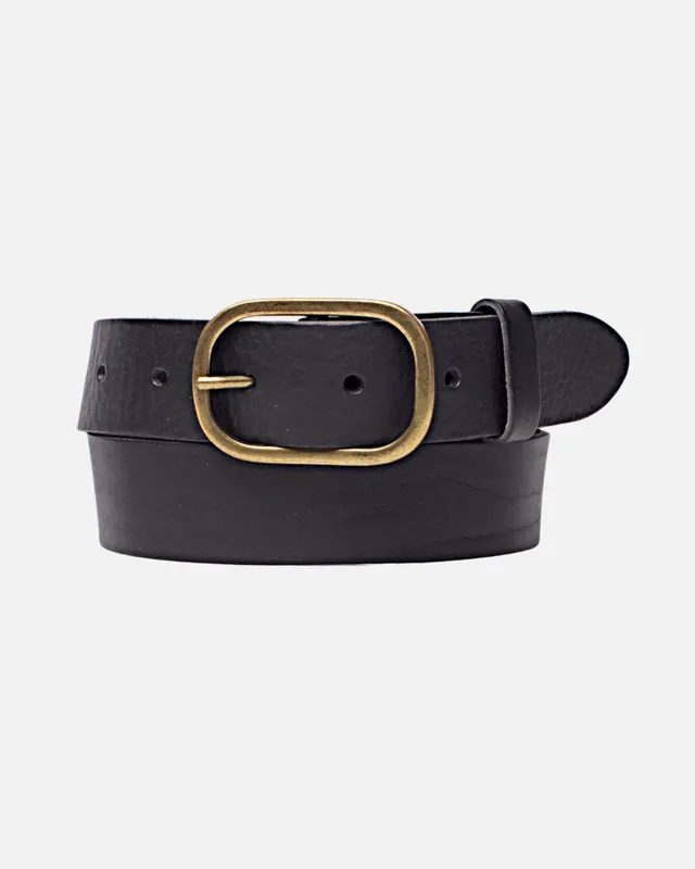 Marin Statement Buckle Leather Belt - Black