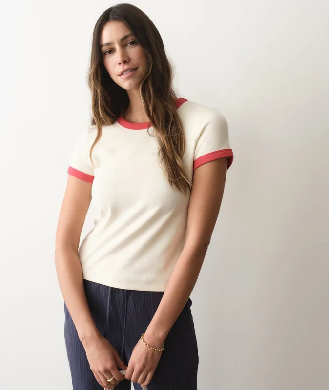 Lexi Rib Ringer Tee - Cream & Poppy