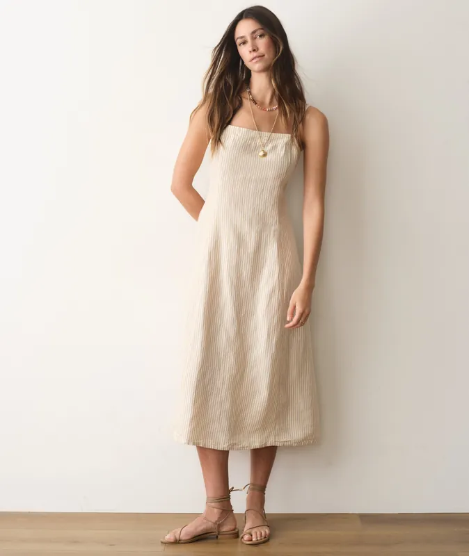 Lucia Linen Dress - Sand Stripe