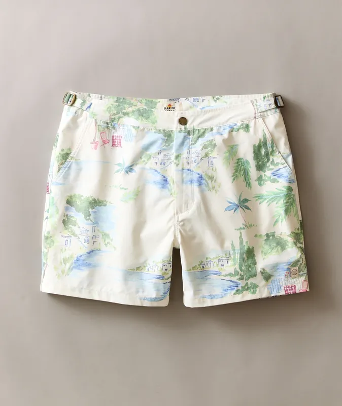 Tailored Swim Trunk 5" - Mediterranean Coastline Print