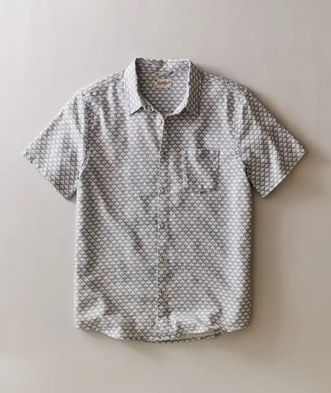 Stretch Selvage Short Sleeve Shirt - Light Blue Agave Print