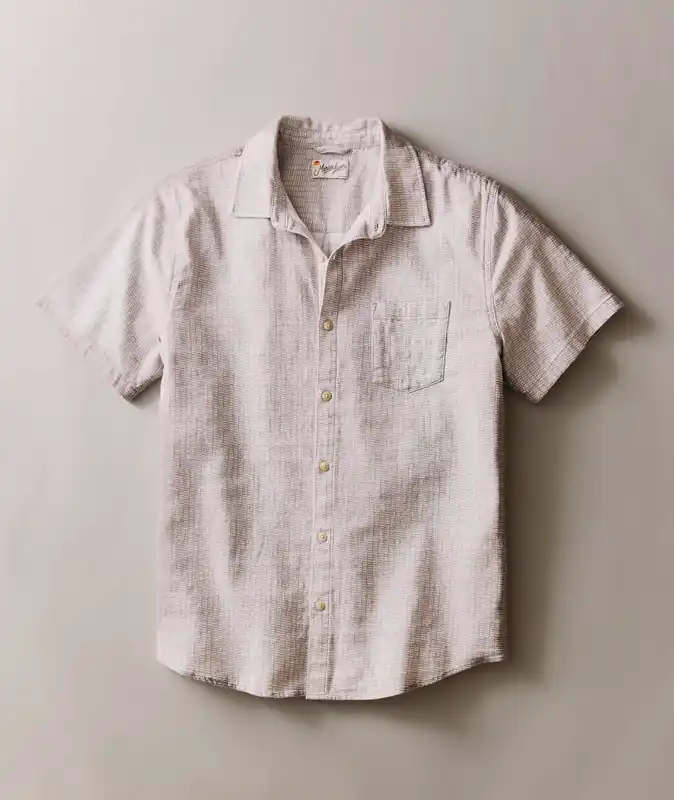 Stretch Selvage Short Sleeve Shirt - Purple Matchstick Print
