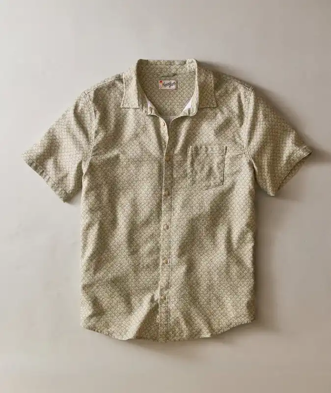 Stretch Selvage Short Sleeve Shirt - Sage Shell Print