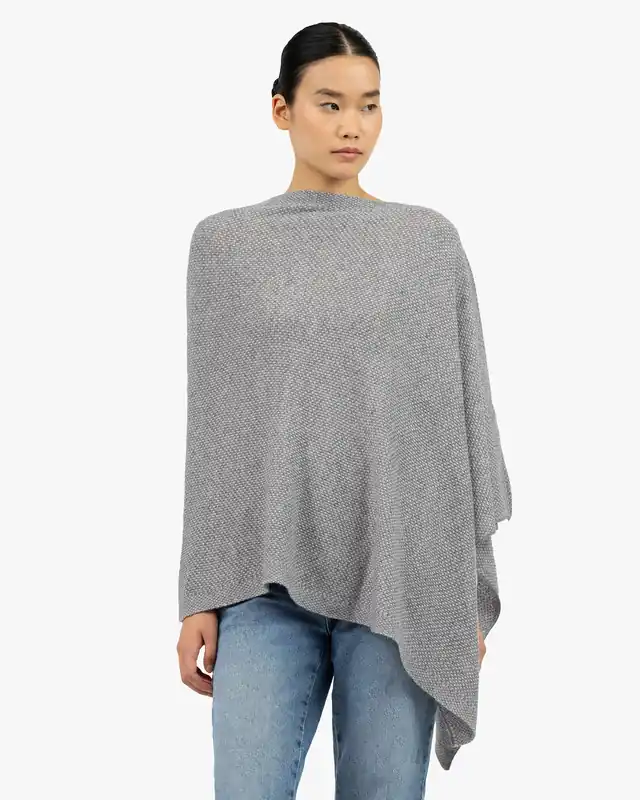 Two-Tone Poncho - Medium Grey