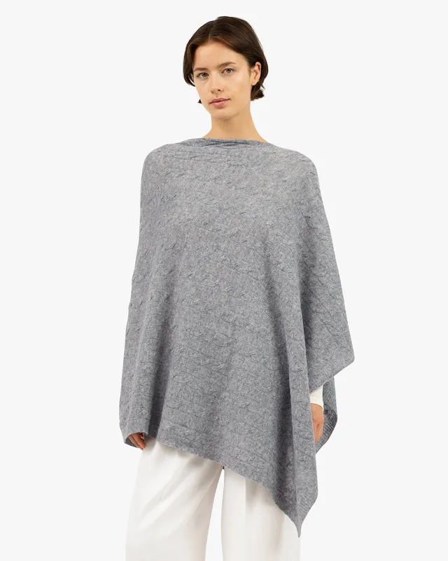 Cable Knit Essential Poncho - Medium Grey