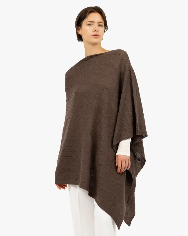 Cable Knit Essential Poncho - Brown