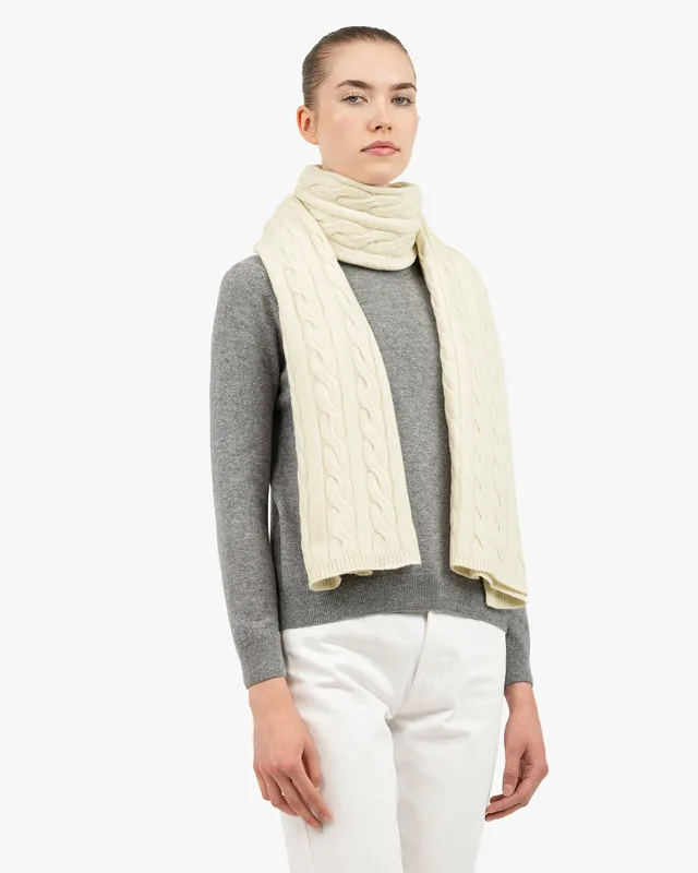 Cable Knit Maxi Scarf - White