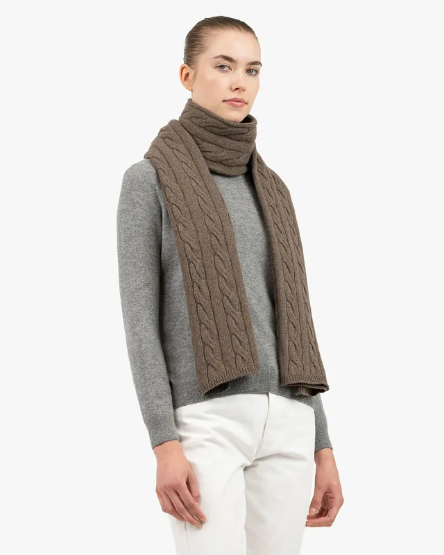 Cable Knit Maxi Scarf - Brown