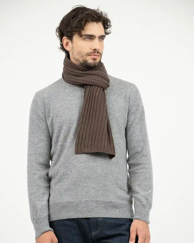Men's Ribbed Scarf - Brown