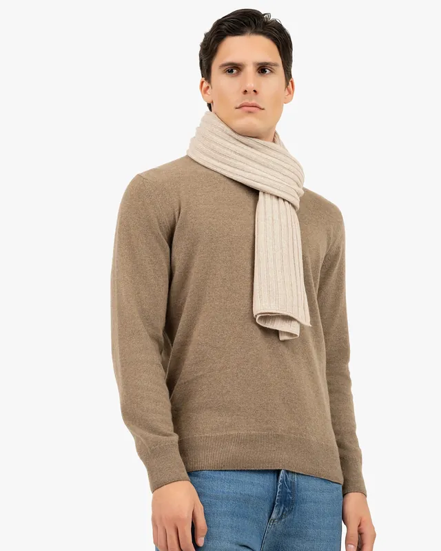 Men's Ribbed Scarf - Beige