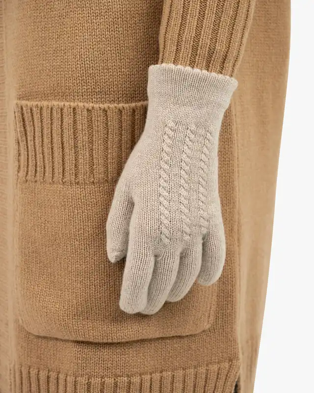 Cable Knit Gloves - Beige