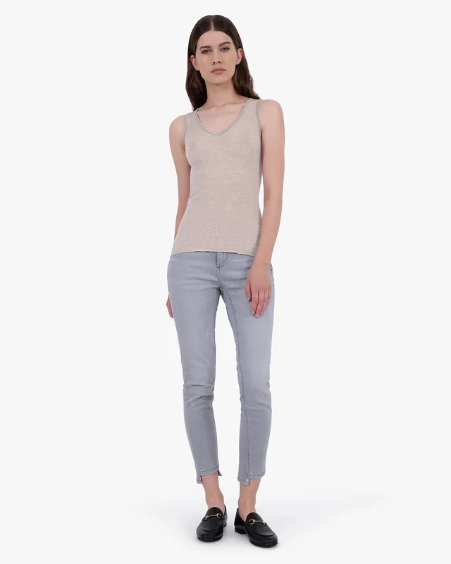 V-Neck Pleated Tank Top - Walnut