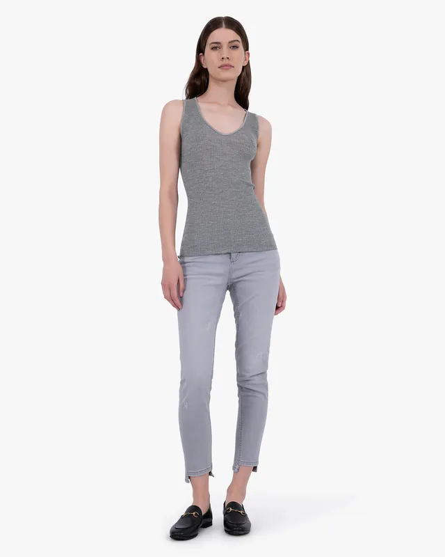V-Neck Pleated Tank Top - Grey