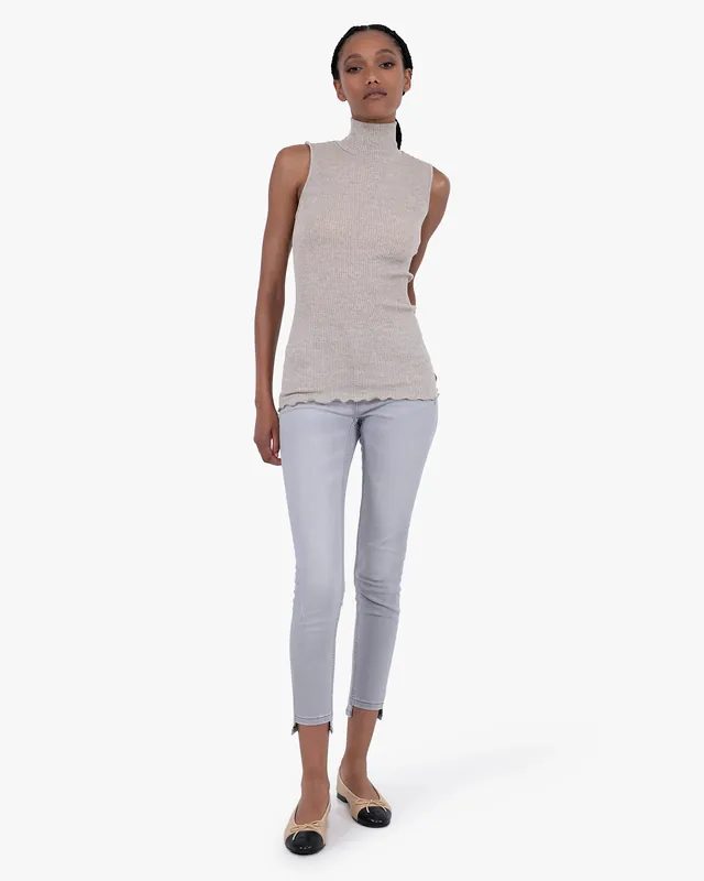 Turtleneck Pleated Tank Top - Walnut