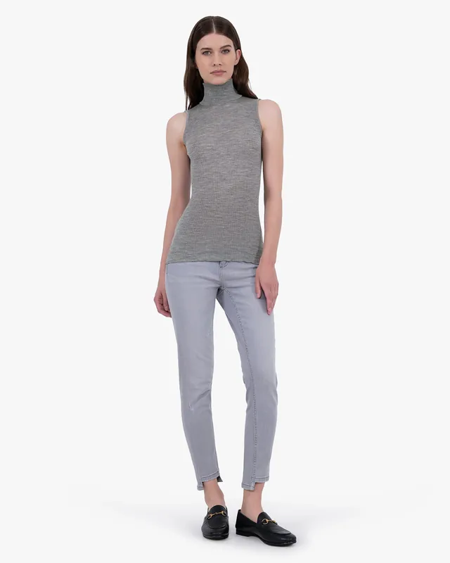 Turtleneck Pleated Tank Top - Grey