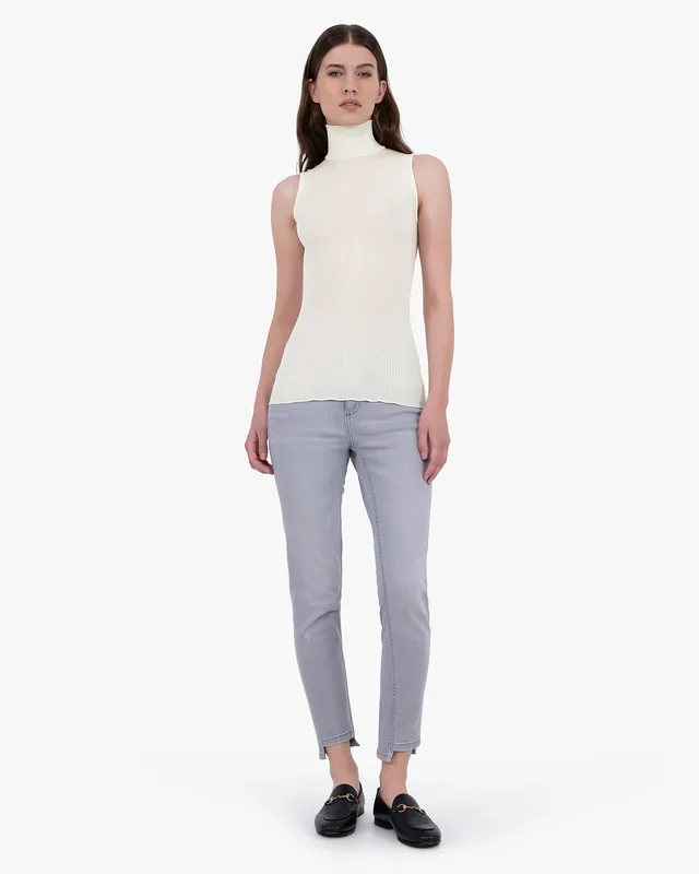 Turtleneck Pleated Tank Top - White