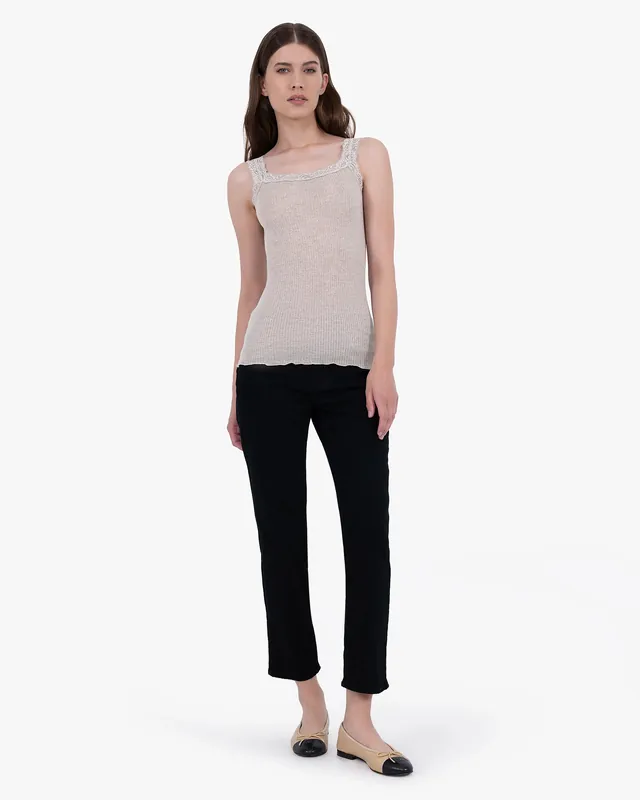 Pleated Lace Top - Walnut