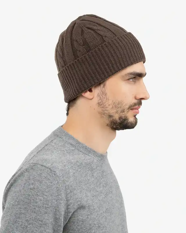 Men's Cable Knit Hat - Brown