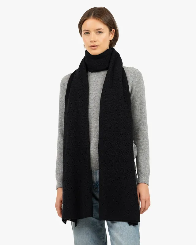 Pointelle Maxi Scarf - Black