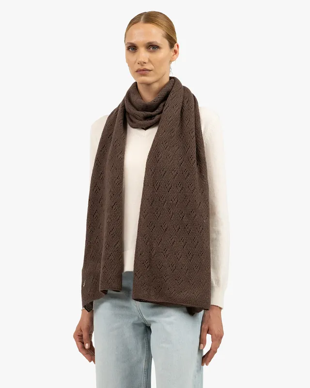 Pointelle Maxi Scarf - Brown