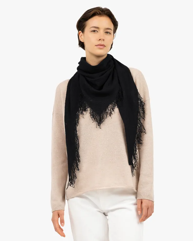 Pointelle Triangle Scarf - Black