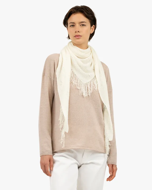 Pointelle Triangle Scarf - White